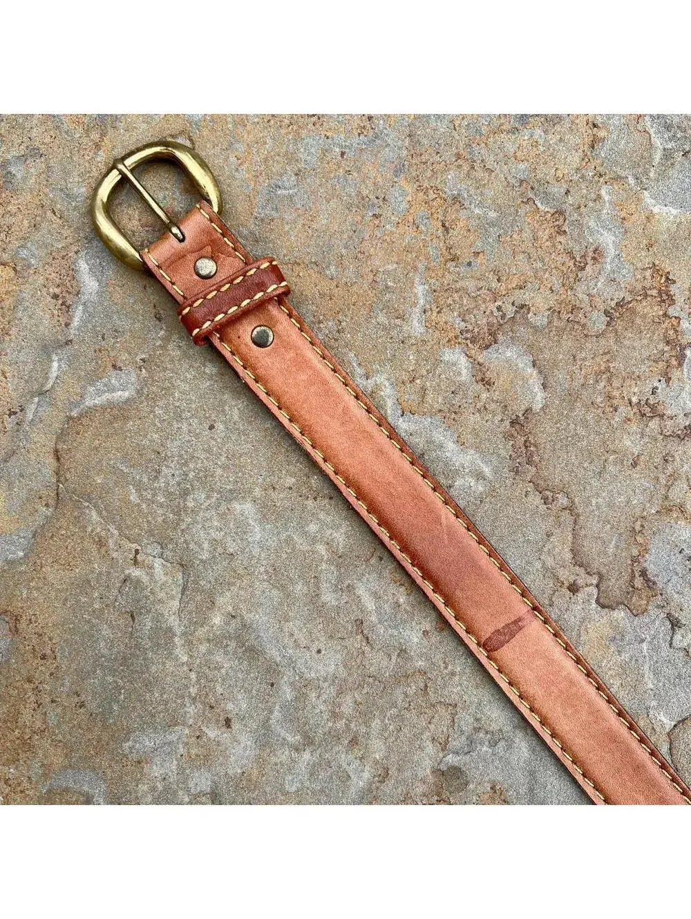 Neo-Vintage 90s Brown Contrast Stitch Leather Belt